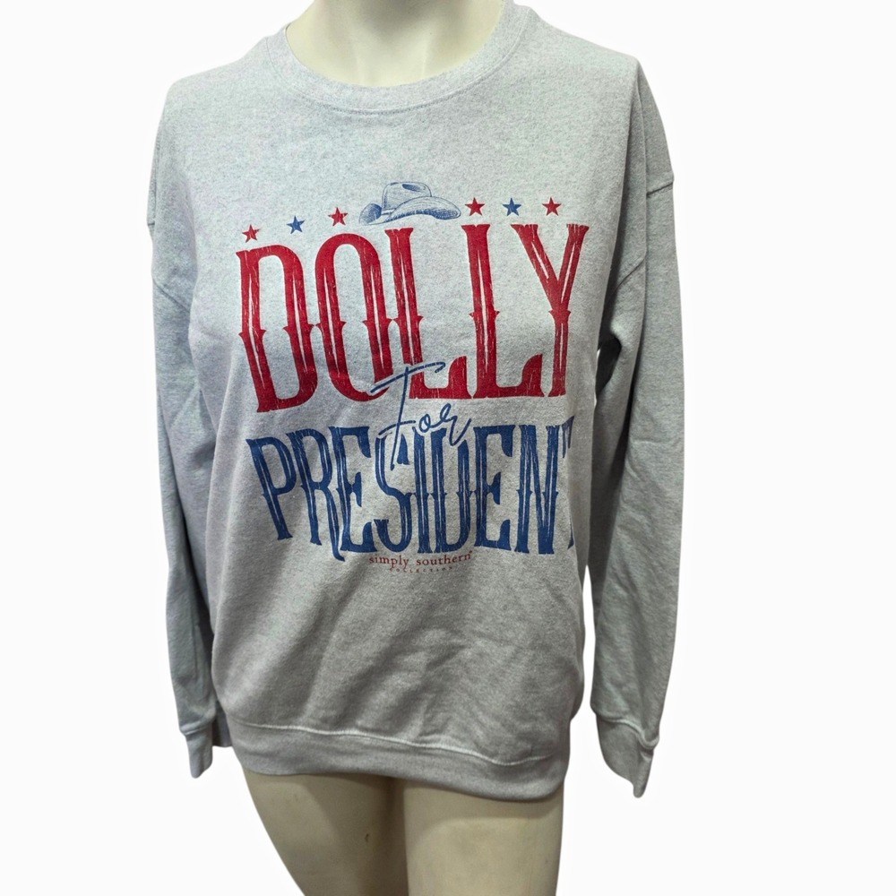 Simply Southern Dolly For President Sweatshirt XS/S Gray Western Country Graphic